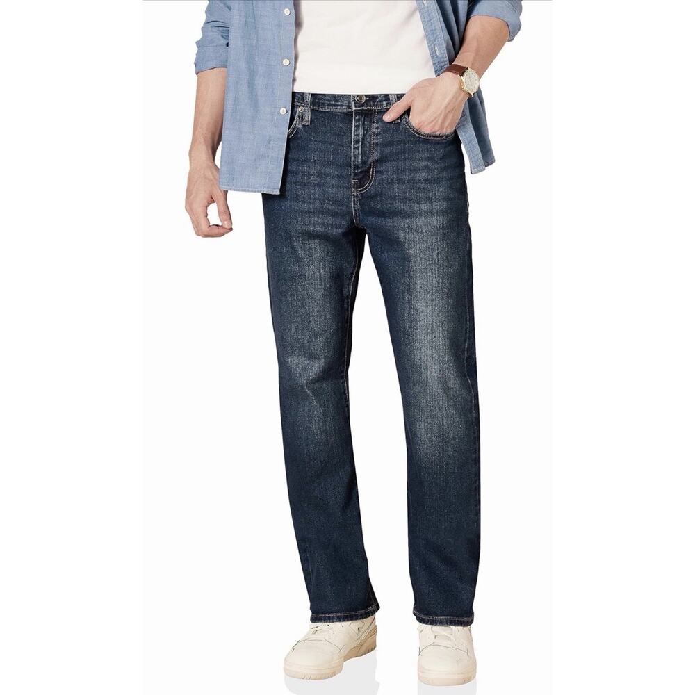 Amazon Essentials Mens Straight-Fit Stretch Jean Mens Dark Wash 36X34L New